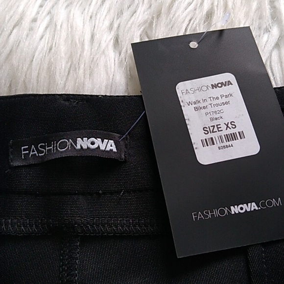 NEW Fashion Nova Walk In The Park Biker Trouser - Black - Picture 10 of 16